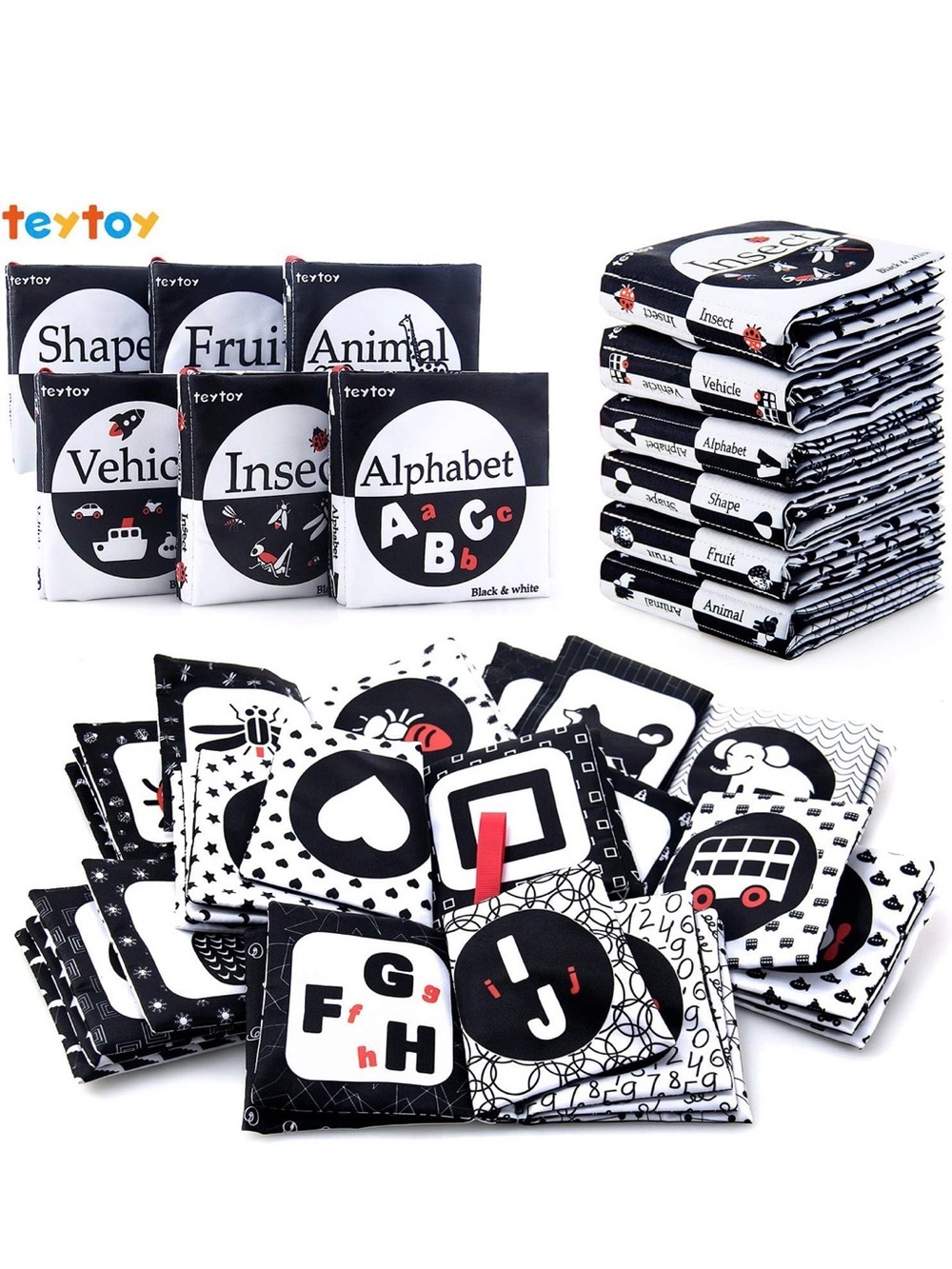 Black & White Early Learning Cloth Books Set - Alphabet & Shapes